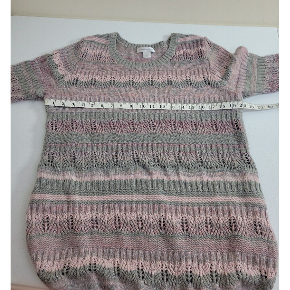 Christopher & Banks Pink Striped Metallic Knit Pullover Sweater Womens SZ Large - Picture 4 of 9